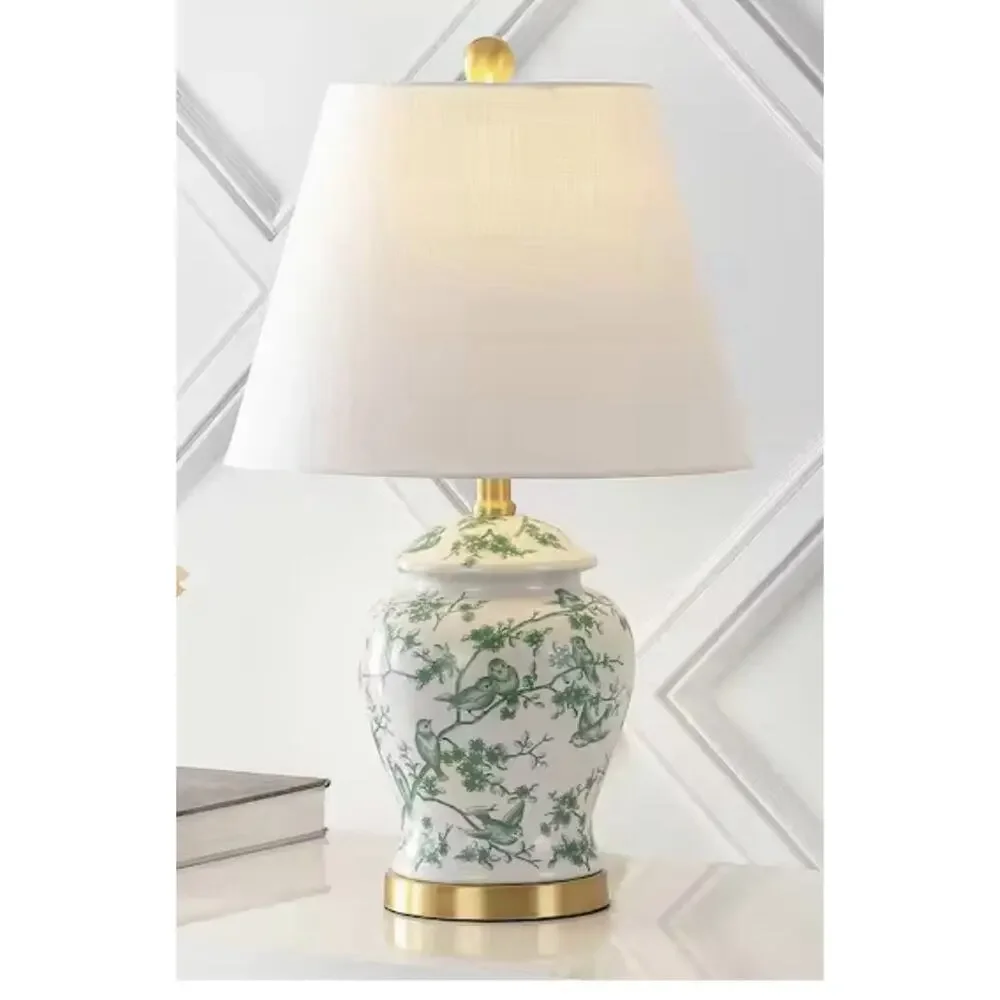22 in. Jonathan Y Green/White Chinoiserie Classic LED Table Lamp